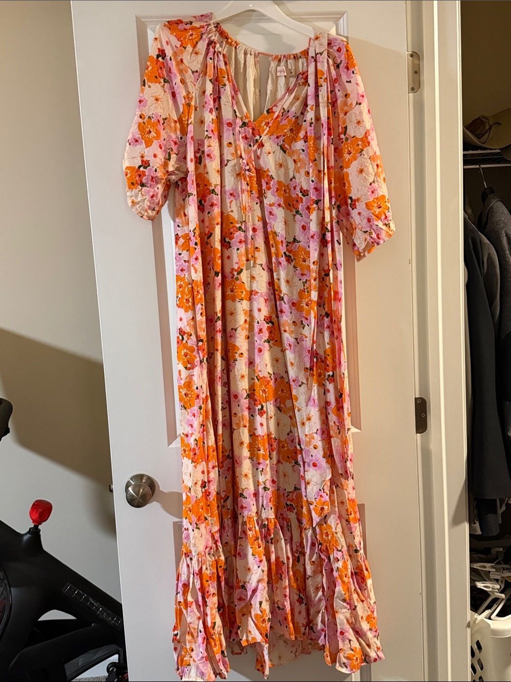 Mommy and me matching Floral Puff-Sleeve Maxi Dress in Pink & Orange